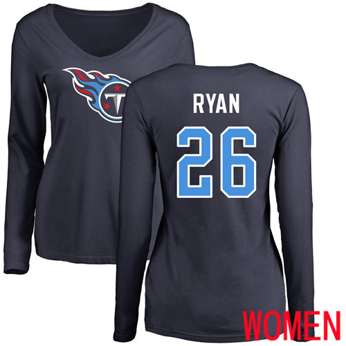 Tennessee Titans Navy Blue Women Logan Ryan Name and Number Logo NFL Football #26 Long Sleeve T Shirt